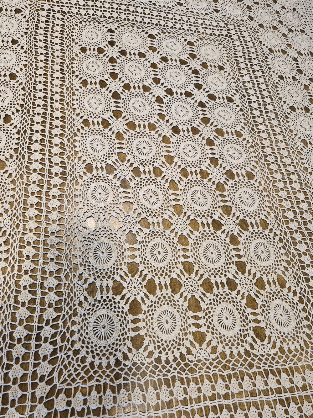 Handmade Crochet Beige Lace Dining Cover